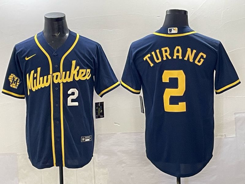 Men Milwaukee Brewers #2 Turang Drak Blue Nike MLB 2025 Jersey 03->milwaukee brewers->MLB Jersey
